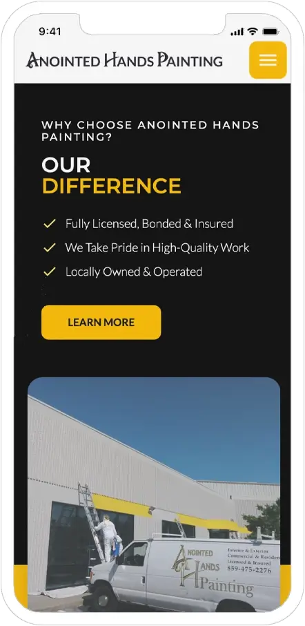 mobile responsive screenshot of anointed hands painting website