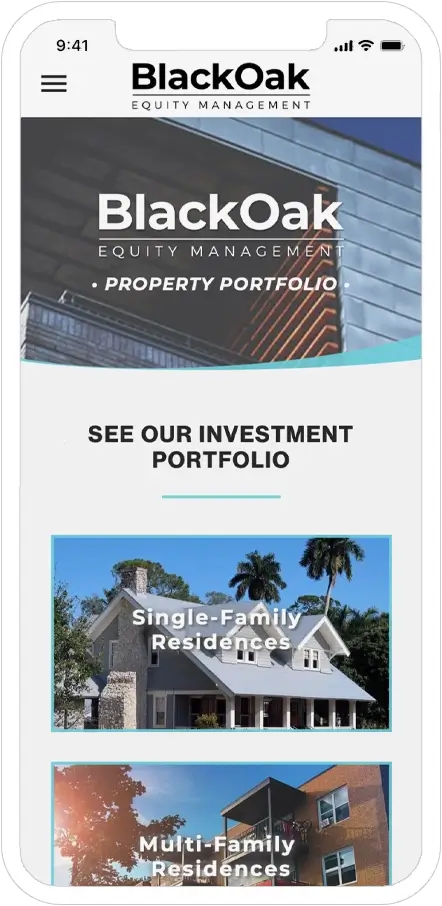mobile responsive screenshot of blackoak equity management website
