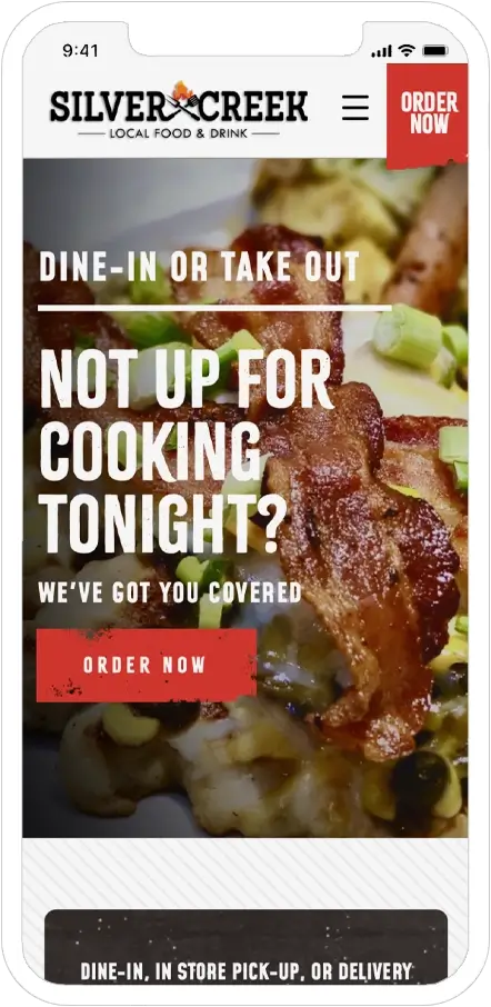 mobile responsive screenshot of silver creek restaurant website